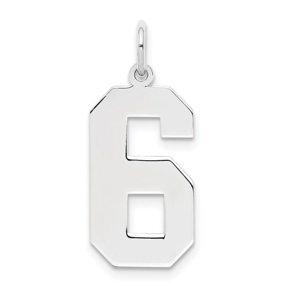 Sterling Silver, Athletic Collection, Large Polished Number 6 Pendant - Picture 1 of 6